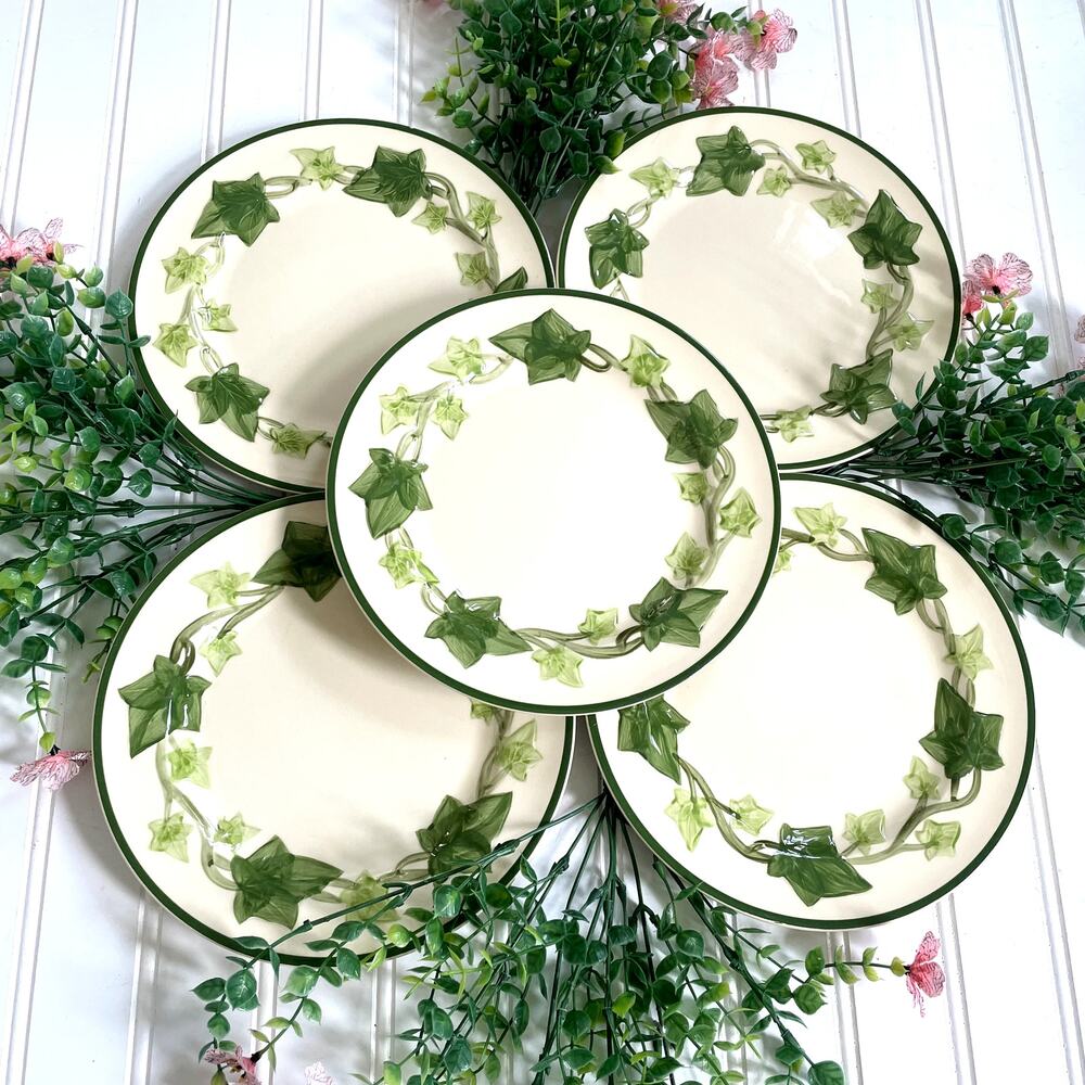 Vintage Franciscan Green Ivy Dinnerware Pieces Luncheon Salad I Love Lucy Set x5
